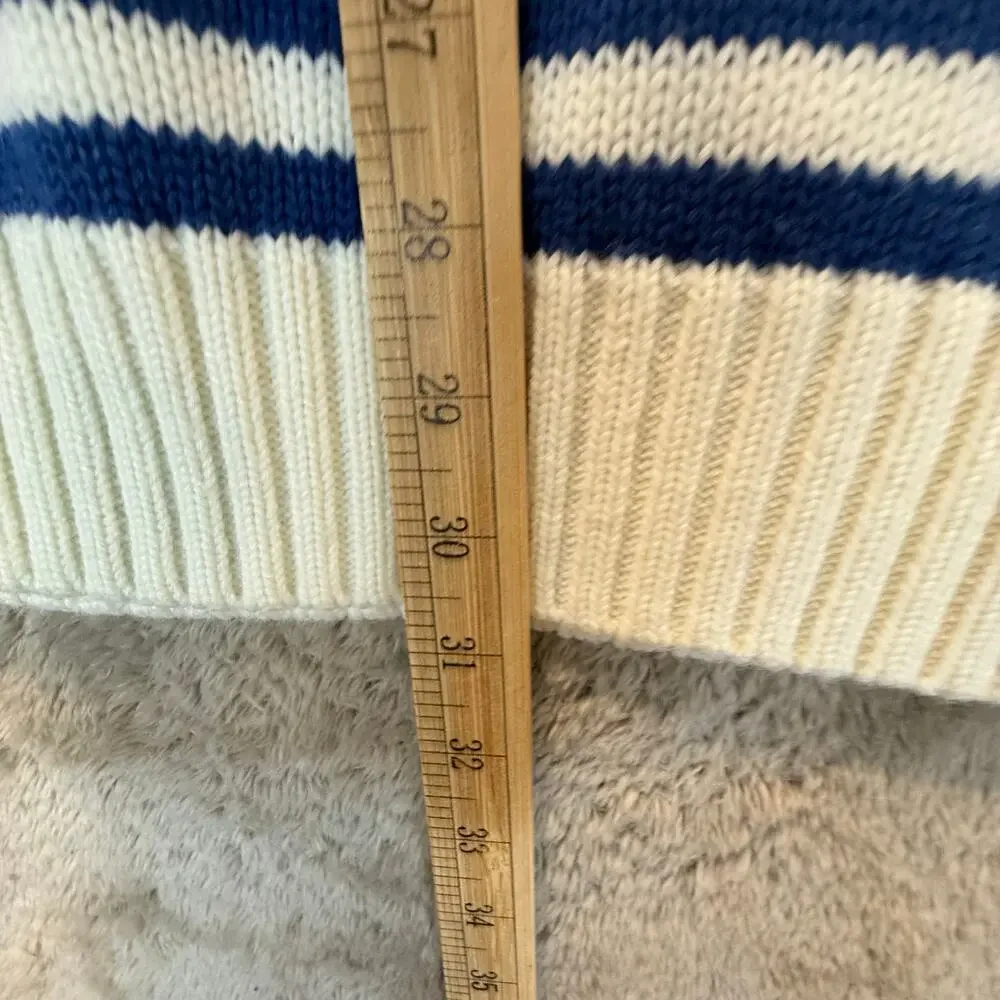 Vintage Bare Fox Blue White Stripe Pullover Ski Sweater M Medium 1/4 Zip